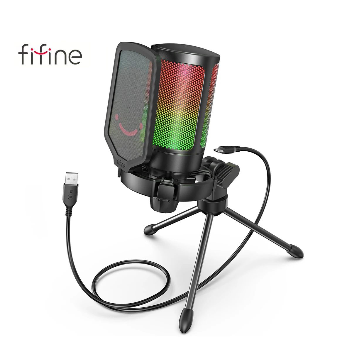 FIFINE Ampligame micrófono USB para transmisión de juegos con filtro Pop soporte de choque y Control de ganancia, Multi Compatible, para PC/PS4/5 -A6V