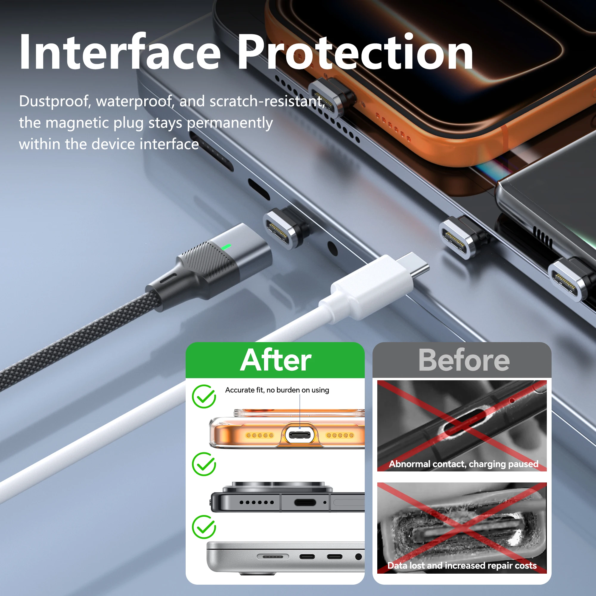 Cable Magnético USB-C Boxiang 240W 48V5A PD3.1, Carga Rápida, Conector Magnético, Sincronización de Datos de Alta Velocidad 120Gbps, Cable Cargador Tipo C de Doble Uso
