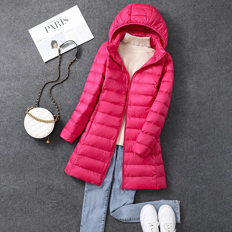 Sombrero largo de oficina para mujer, chaquetas acolchadas desmontables, abrigo cálido de plumón de pato blanco para otoño e invierno, novedad de 2025