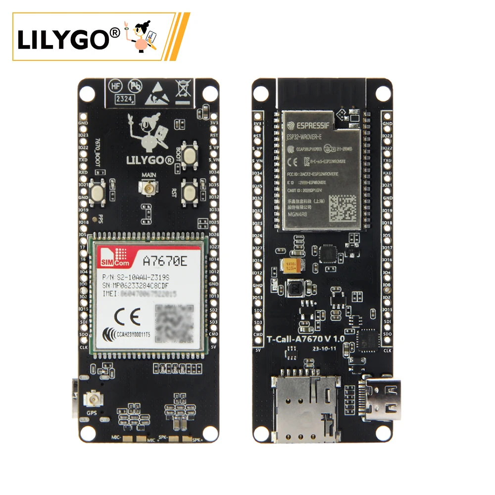 LILYGO® T-Call A7670 Placa de desarrollo A7670, 4G, 2G, ESP32, A7670E, LTE, GSM, red celular, ESP32-WROVER-E, WiFi, Bluetooth, módulo inalámbrico