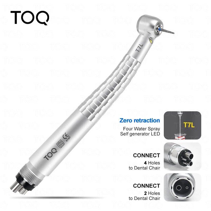 TOQ Dental LED Pieza de mano de alta velocidad con retracción cero, botón pulsador, turbina de aire, 4 salidas de agua, alta rotación, herramienta de instrumento clínico