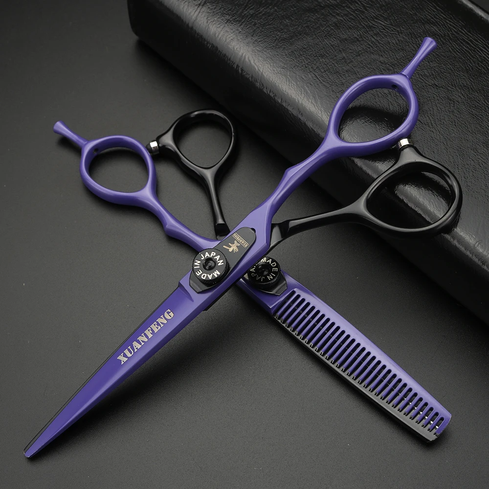 XUANFENG Tijeras para el cabello con tornillo elástico de 6 pulgadas, tijeras de corte y tijeras de adelgazamiento de peluquería de acero 440C