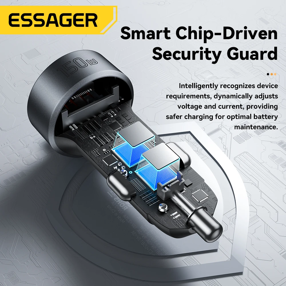 Essager-cargador de coche USB C de 150W, 2 en 1, 100W, divisor de encendedor de cigarrillos Dual, 5 puertos QC 3,0 PD 3,0, carga rápida para teléfono móvil