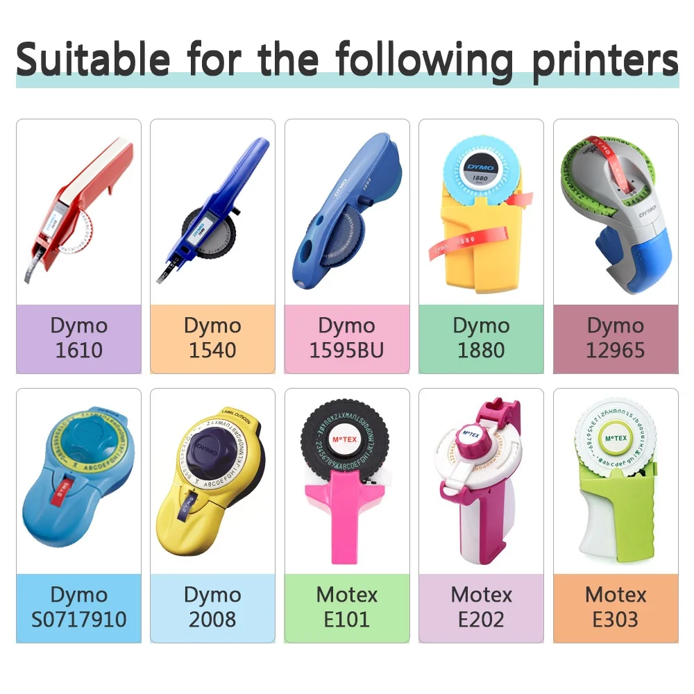 Cinta de etiquetas en relieve 3D Multicolor de 6/9/12mm para hacer etiquetas en relieve etiqueta de PVC DYMO 12965 Motex E101 E-303 cinta de grabado 3D