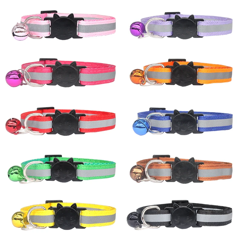 Collar de gato reflectante personalizado, ID personalizado, hebilla de seguridad ajustable con campana, grabado gratis, Collar de nailon para cachorros y gatitos