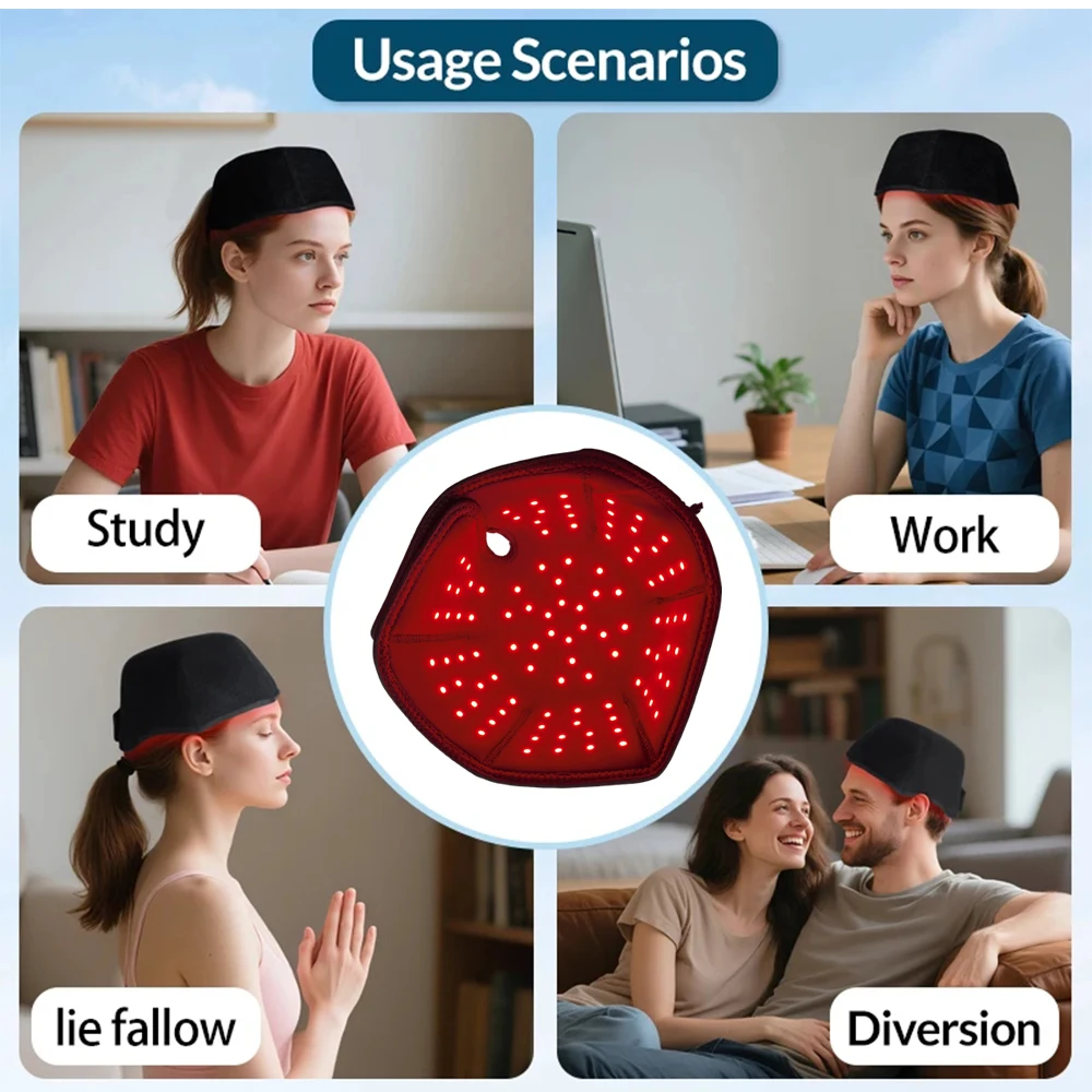 100 LED de 660nm y 850nm, Gorra de Terapia de Luz Roja e Infrarroja para el Crecimiento del Cabello