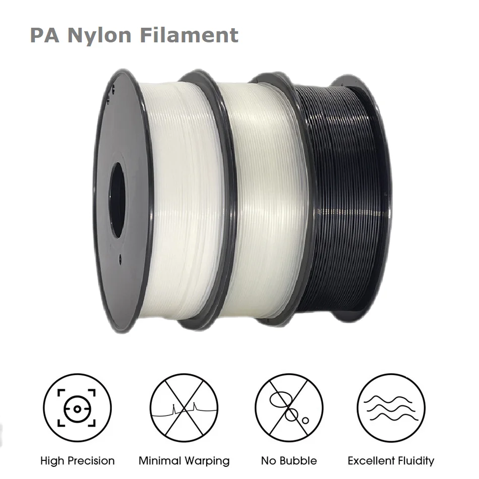 Filamento de nailon PA6, 1,75mm, 1kg, 250g, Material 3D, filamento de nailon de alta dureza, poliamida, negro, blanco, transparente, apto para la mayoría de las impresoras 3D FDM