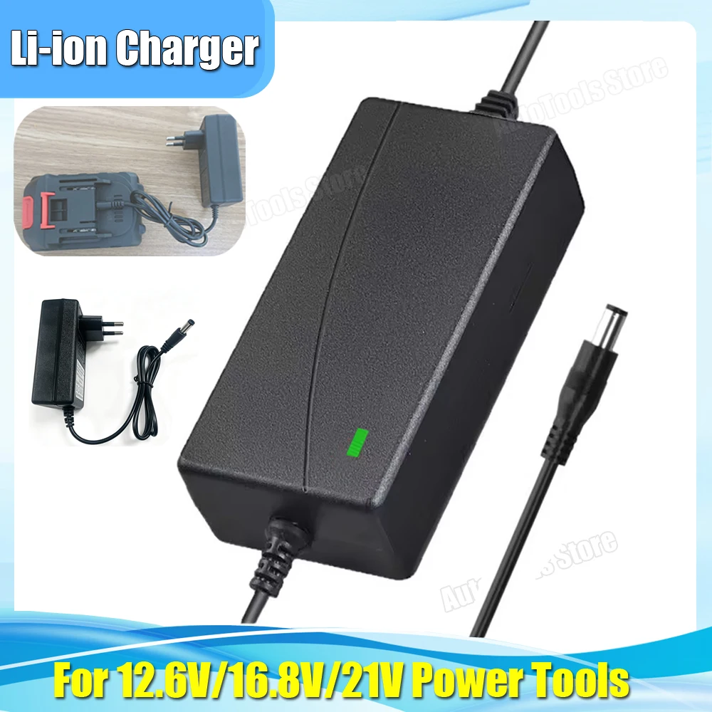 Cargador de batería de iones de litio de 12,6 V, 16,8 V, 21 V, 2A, para herramientas eléctricas, con adaptador de corriente CC para paquete de baterías de destornillador