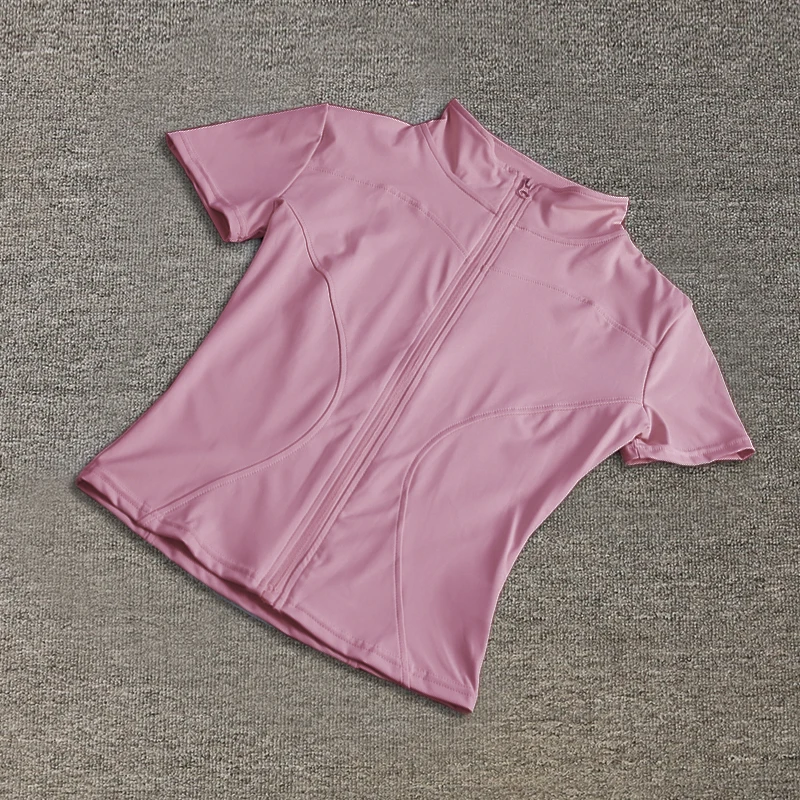 Ropa Deportiva para Mujer, Ajustada, de Poliéster, de Secado Rápido, con Cierre Completo, para Fitness al Aire Libre, Running, Yoga, Manga Corta