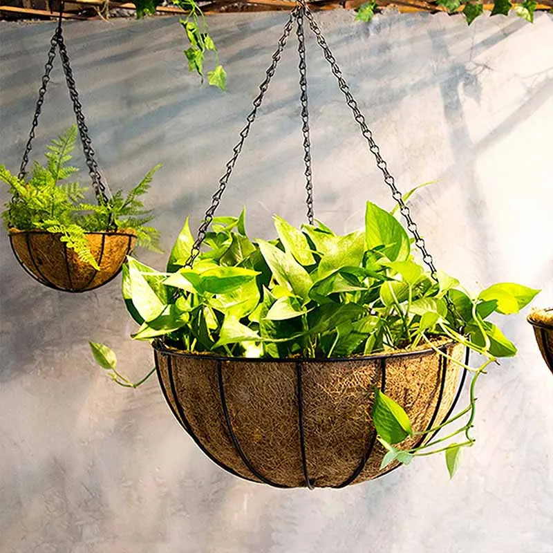 Soporte para plantas de alambre redondo de 8/10 pulgadas, cesta colgante de Metal, forro de coco, plantas, maceta de jardín de flores para decoración del hogar y balcón