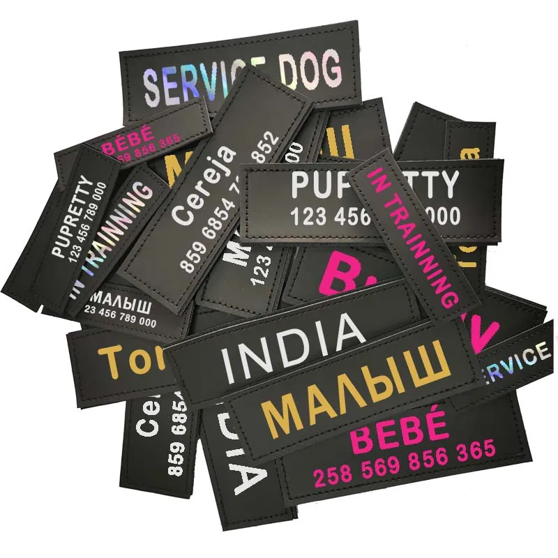 Etiqueta de nombre de perro personalizada, arnés reflectante para Collar de mascota, etiquetas adhesivas de identificación, etiquetas de arnés con logotipo de corazón y pata de texto personalizado, 2 uds.