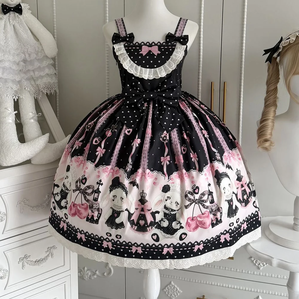 Vestido Lolita completo Sweetheart Lolita Sakura Rabbit Story, vestido escolar lindo para mujer, vestido de verano con ligera elasticidad.
