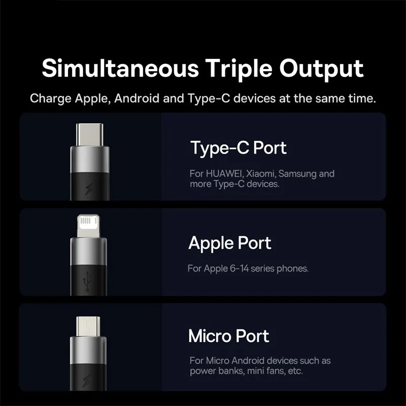 Cable Baseus 3 en 1 USB C para iPhone 14 13 12 Pro 11 3.5A Cable cargador Micro USB C tipo C para Macbook Pro Samsung Xiaomi