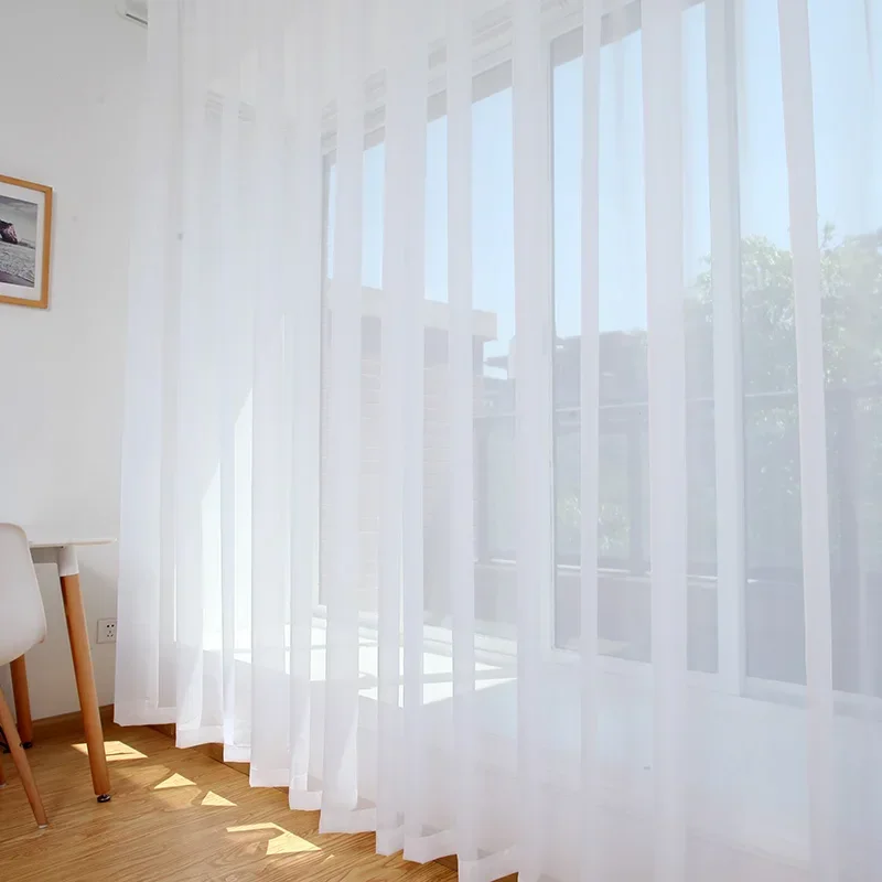 Cortinas de tul transparente liso blanco moderno para sala de estar, dormitorio, balcón, ventana, cortinas de gasa, tul de gasa para ventanas