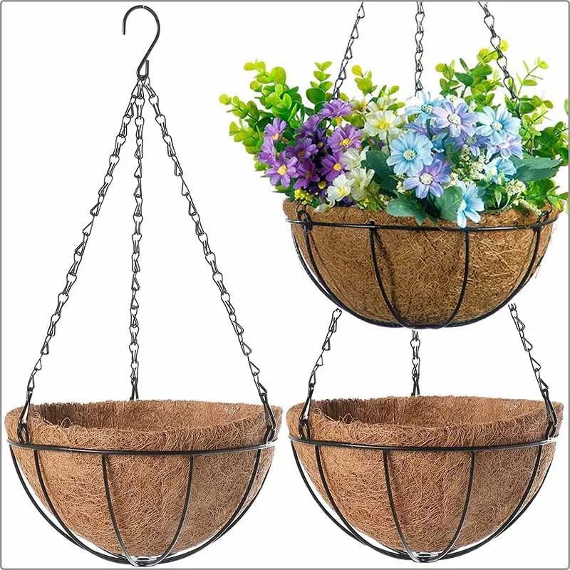 Soporte para plantas de alambre redondo de 8/10 pulgadas, cesta colgante de Metal, forro de coco, plantas, maceta de jardín de flores para decoración del hogar y balcón