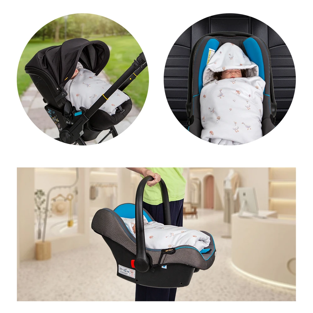 Manta para asiento de coche para bebés con capucha a prueba de viento, 90x90Cm, doble cara, usable en otoño e invierno, cálida para niños y niñas, manta para bebé