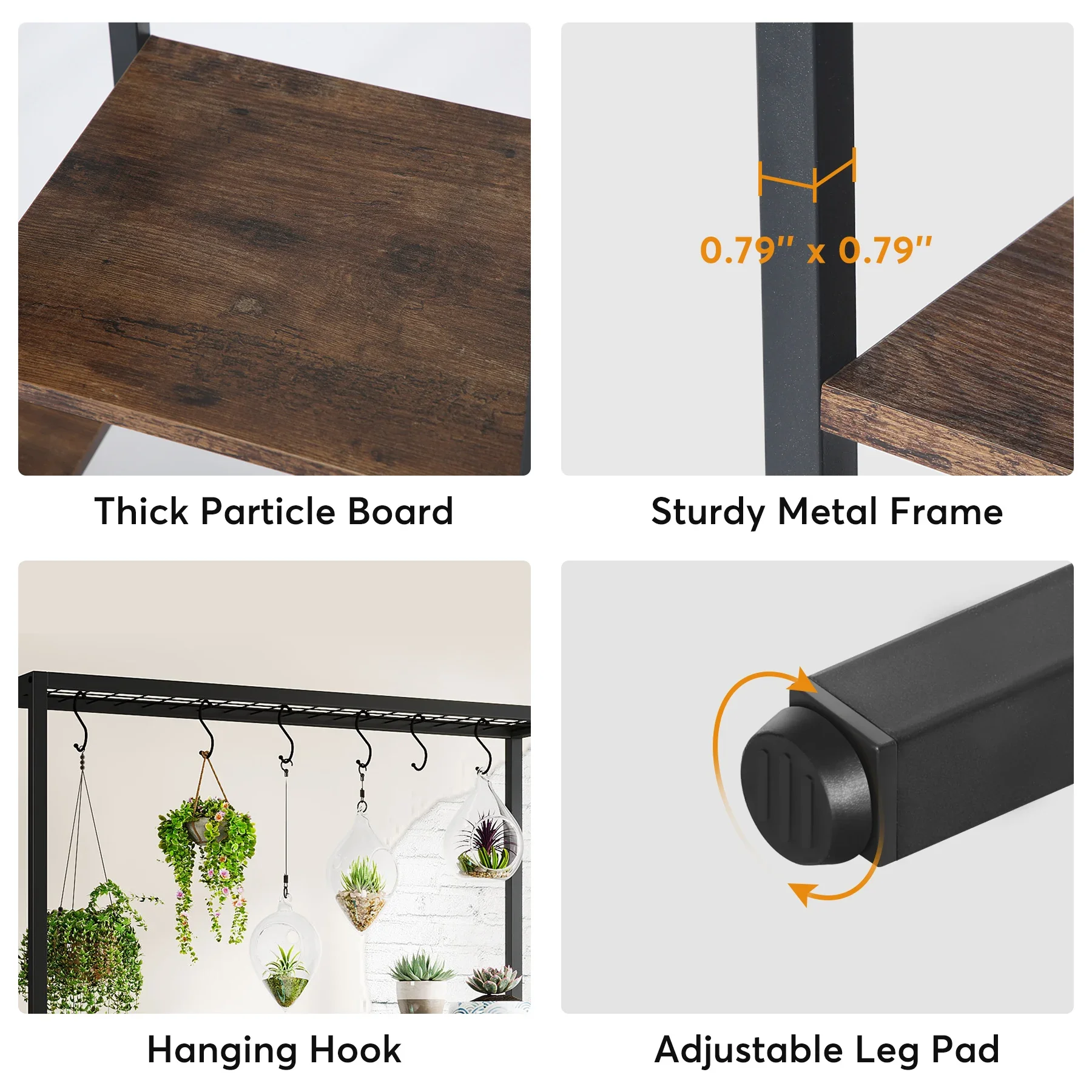 Tribesigns Soporte para plantas de interior de 5 niveles de altura, estante grande para plantas de metal de 70,9 pulgadas con 10 ganchos para colgar PC S para jardín