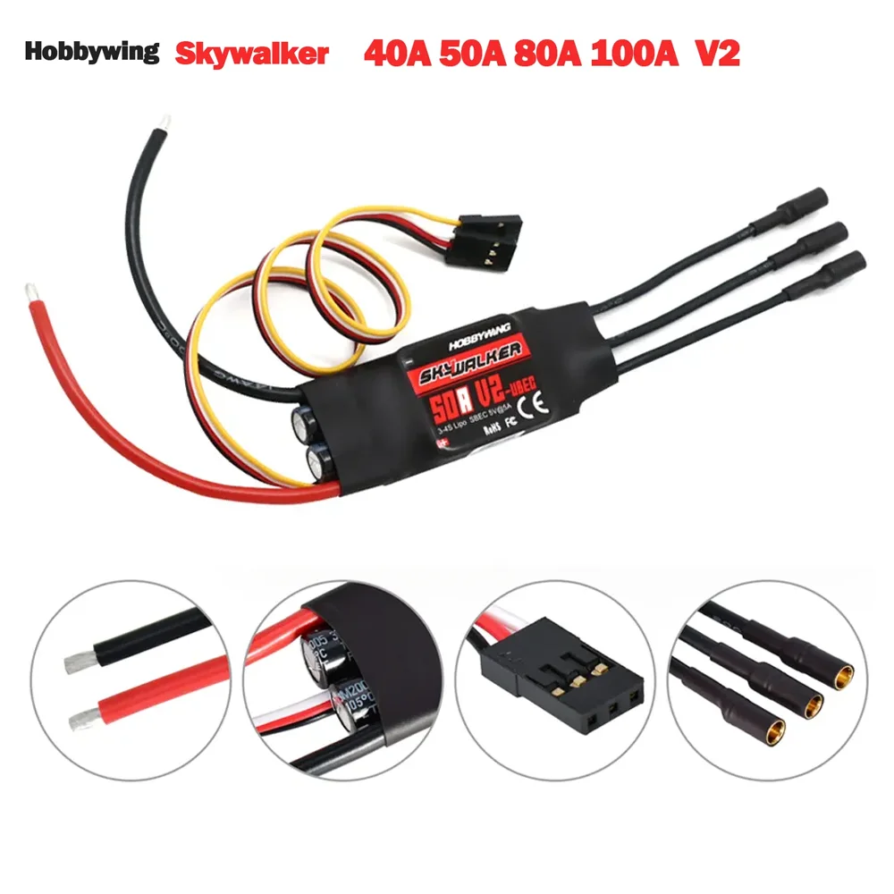 Hobbywing Skywalker 30A 40A 50A 60A 80A 100A 120A V2 controlador de velocidad ESC con UBEC para RC FPV Quadcopter avión helicóptero