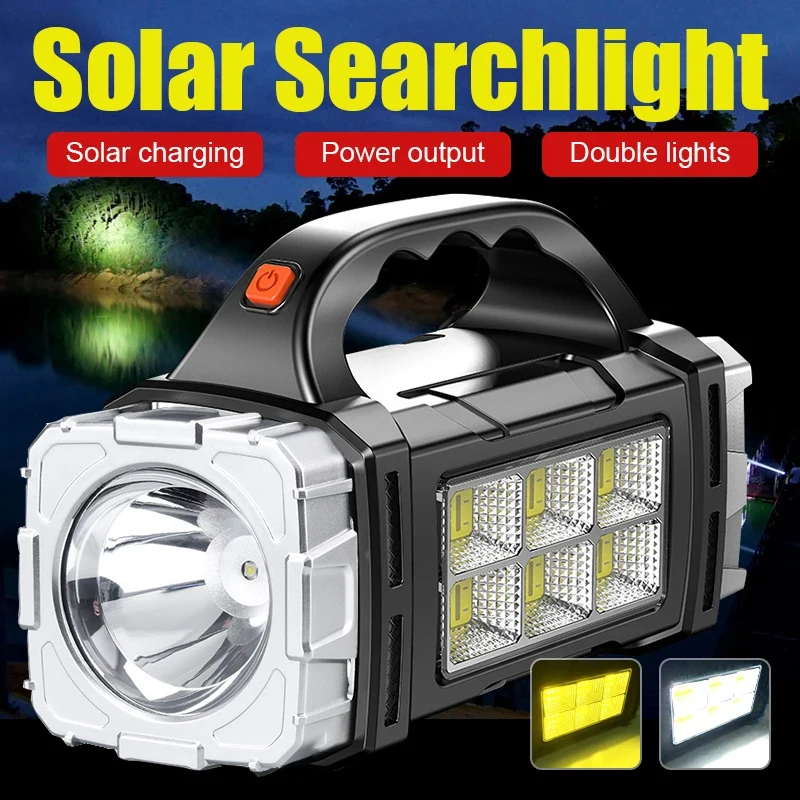 Potente linterna LED 2024 USB + linterna Solar recargable COB para acampar al aire libre reflector portátil banco de energía al aire libre