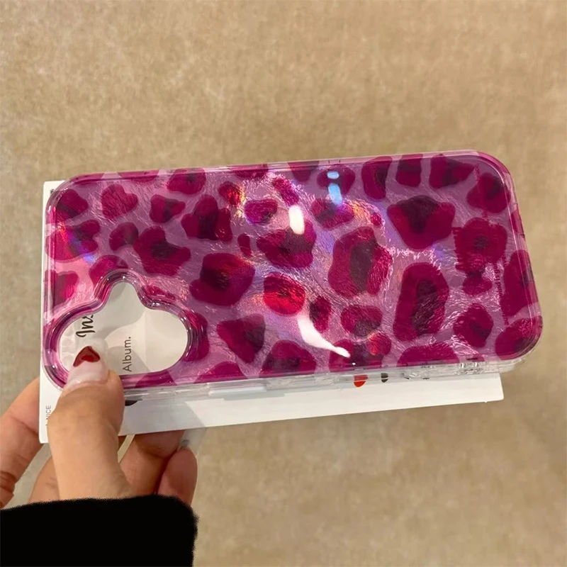 Funda de teléfono con estampado de leopardo morado para iPhone 15 17 14 16 13 12 11 Pro Max XR XS 7 8 16 15 14 Plus, cubierta de protección trasera a prueba de golpes.