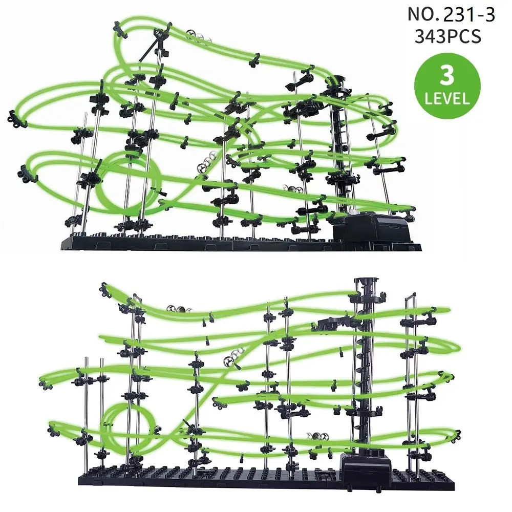 Laberinto de carrera de mármol, juegos de pista luminosa, montaña rusa Spacerail, nivel 2 3 4, modelo de ascensor eléctrico, juguete educativo de ciencia