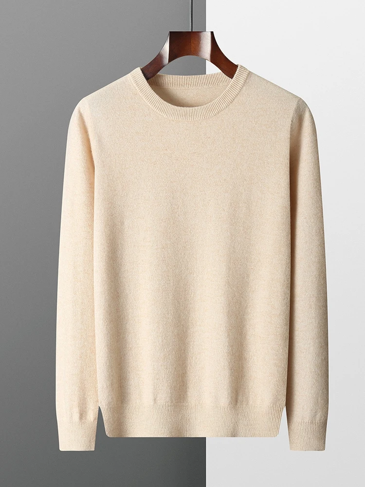MVLYFLRT 100% suéter de lana merina pura, jersey de cuello redondo para hombre, Tops, Otoño Invierno, suéter fino de Color sólido, básico versátil