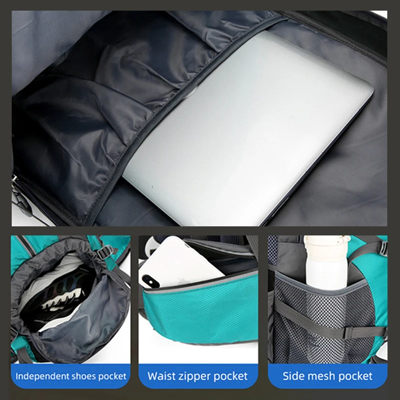 Mochila de nailon de 50L, bolsa para acampar, deporte al aire libre, senderismo, escalada, viaje, hombro, zapatos reflectantes, equipaje, bolsa para hombre al aire libre