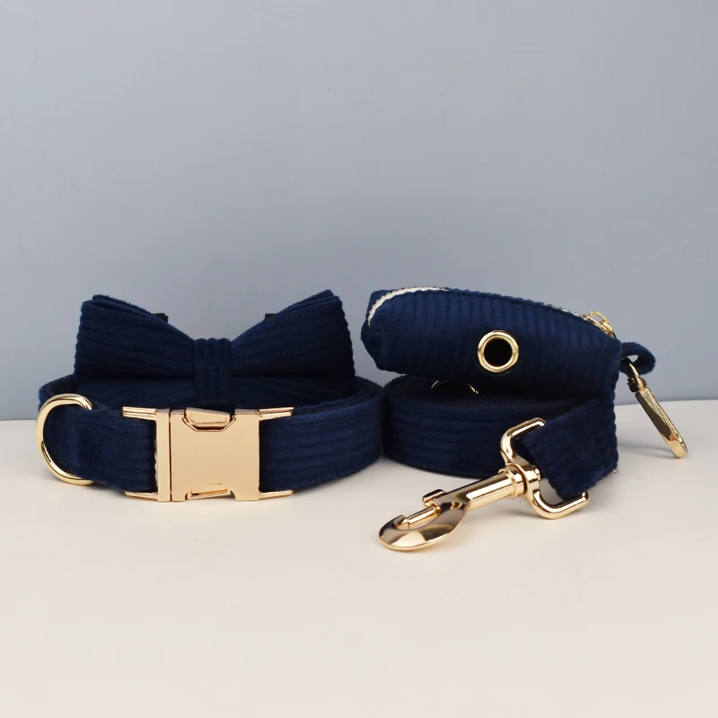 Conjunto de Collar y Correa para Perro en Azul Púrpura, con Placa de Identificación Grabada Personalizada, Accesorios para Mascotas, Correa de Corduroy 17