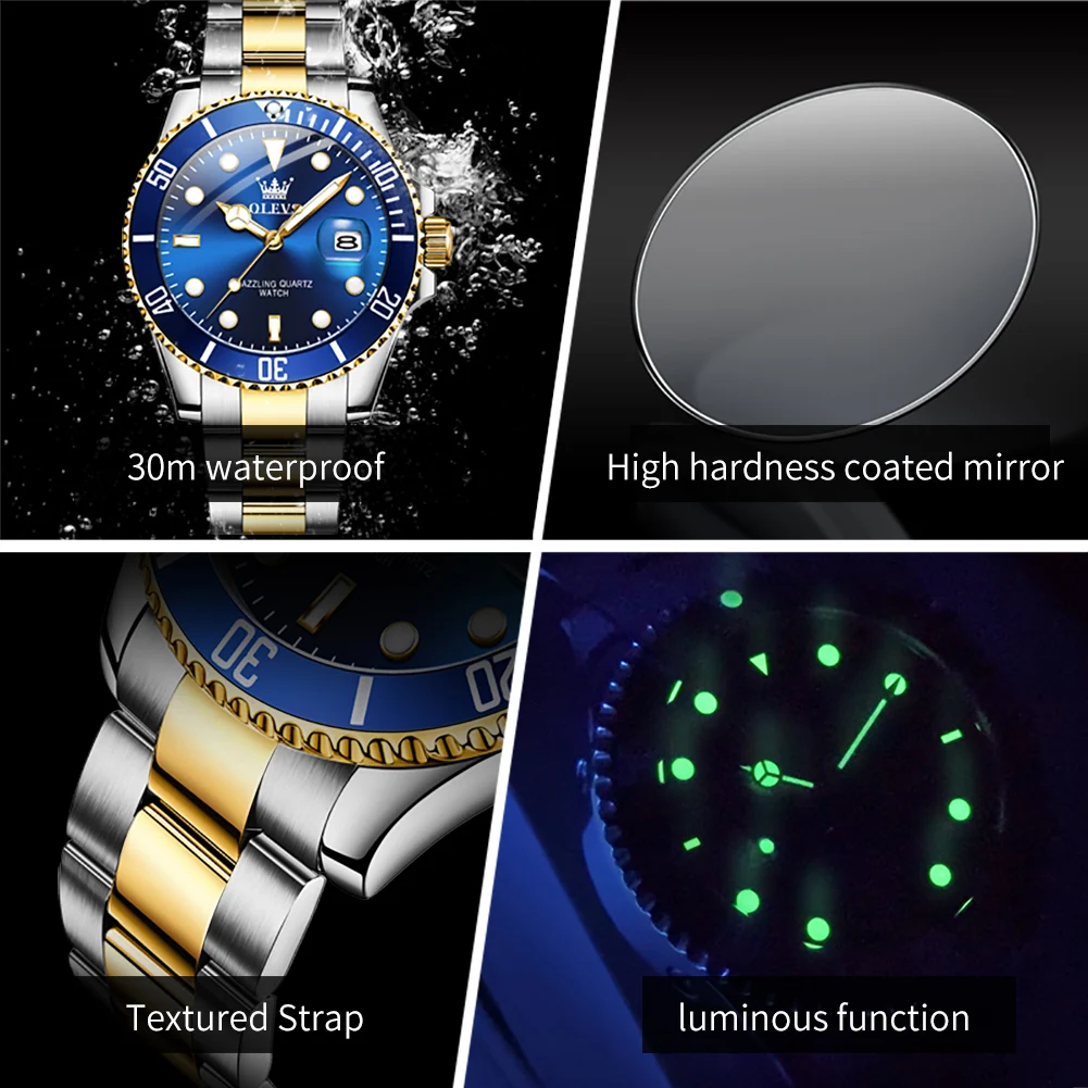 OLEVS 5885 reloj para hombre, marca Original, reloj de cuarzo resistente al agua, correa de acero inoxidable, fecha automática, relojes de regalo para hombre