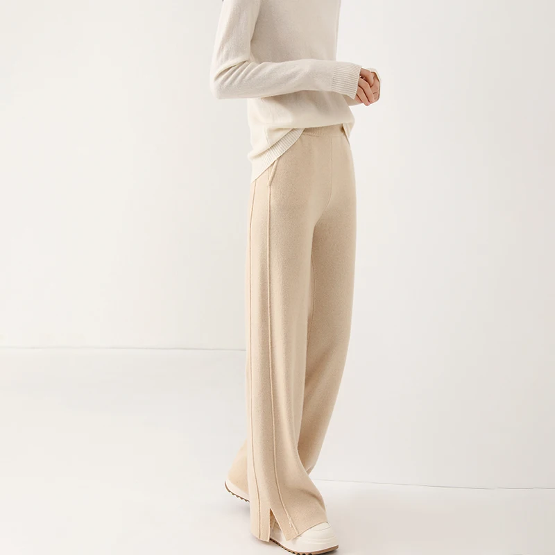 Pantalones de lana de cintura alta para mujer 2024, de ajuste holgado, de cachemira tejida, de pierna ancha, largos hasta el suelo, a la moda, ¡los más vendidos!