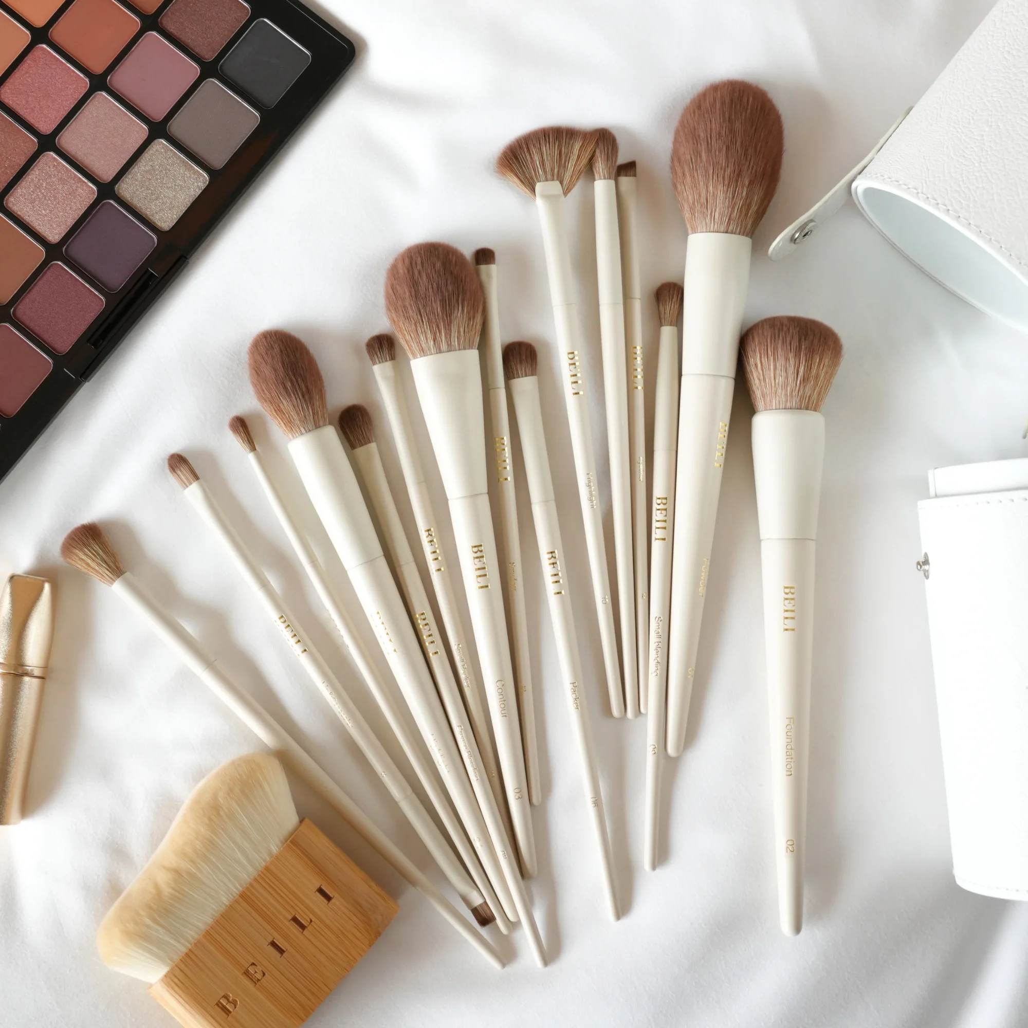 BEILI, 15 Uds., juegos de brochas de maquillaje sintéticas de primera calidad, color Beige, base, corrector, sombra de ojos, delineador de ojos, colorete, mezcla, resaltador