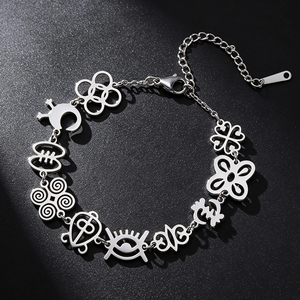 Pulsera con Símbolo Adinkra Africano, Amuleto de Protección Espiritual Étnico de Ghana, Cadena Ajustable de Acero Inoxidable, Regalos de Joyería