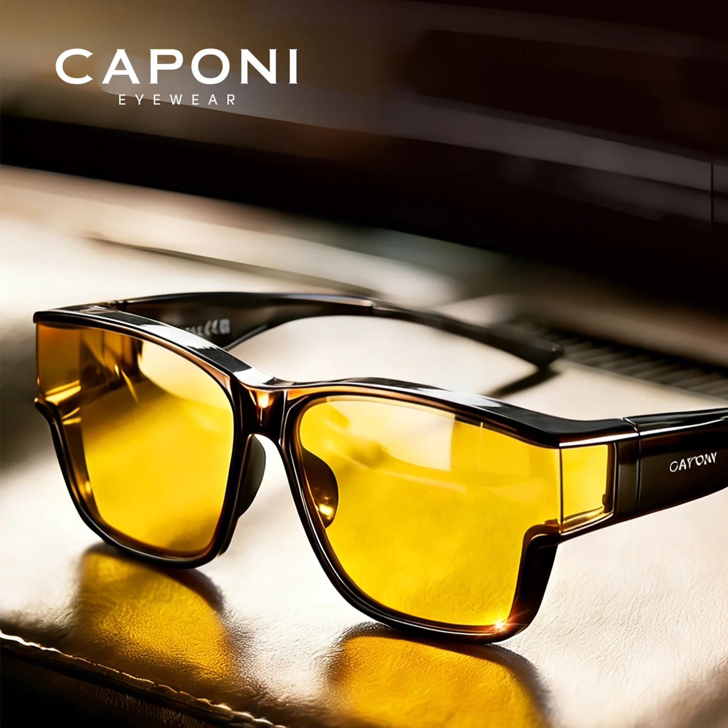 Gafas de Sol CAPONI con Visión Nocturna para Hombre, Antideslumbrantes, Fotocromáticas, para Uso Diurno y Nocturno, para Conducir al Aire Libre, con Cubierta de Marco, Modelo BSYS36703