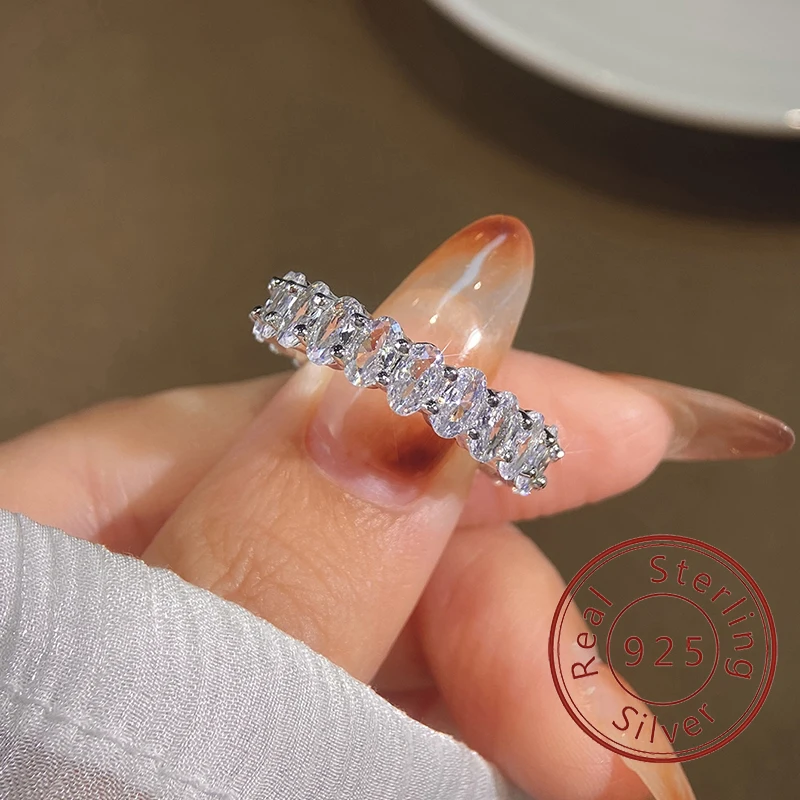 Anillo ovalado de circón Original de Plata de Ley 925 para mujer, regalo de compromiso, boda, joyería fina de lujo de alta calidad
