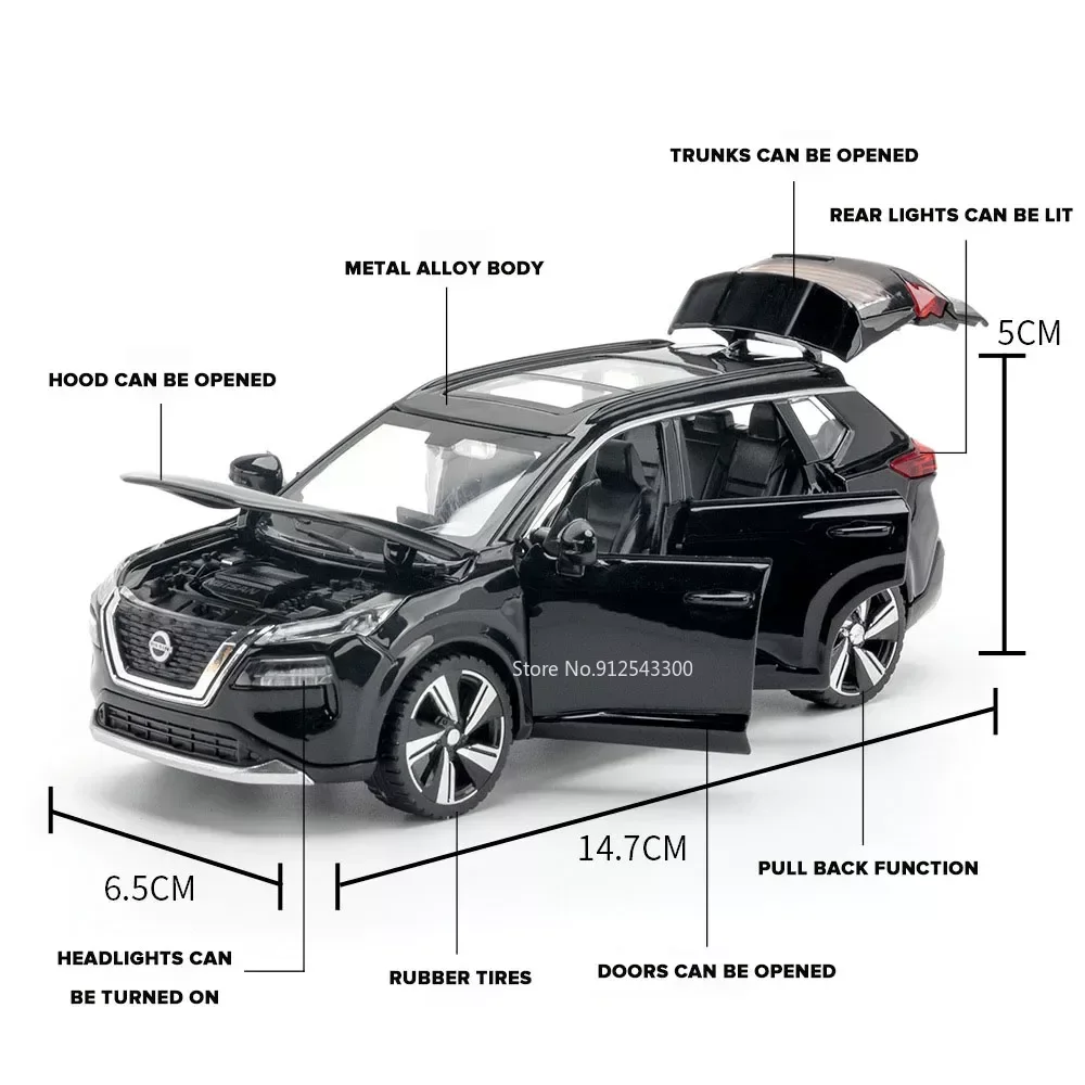 Modelo de coche de juguete x-trail a escala 1/32, vehículo de aleación fundido a presión con luz de sonido, colección de regalos de juguete para Festival para niños