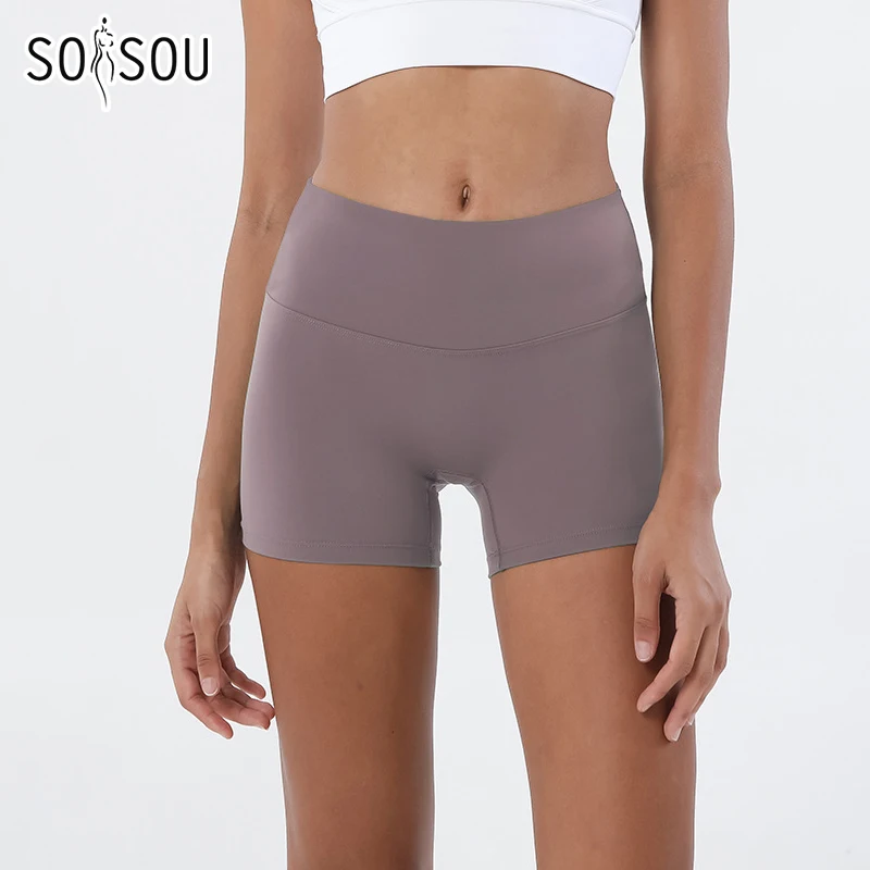 SOISOU Pantalones Cortos de Nailon para Gimnasio, Yoga, Fitness, Ciclismo, para Mujer, Ajustados, Elásticos, Transpirables, de Cintura Alta, sin Líneas Visibles, 13 Colores