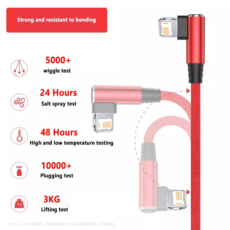 Cable de carga rápida para codo de juegos, para iPhone 14, 8, 7, 6S Plus, 13, 12, mini, 11 Pro, XS Max, XR X, Cable de carga USB trenzado de 90 grados