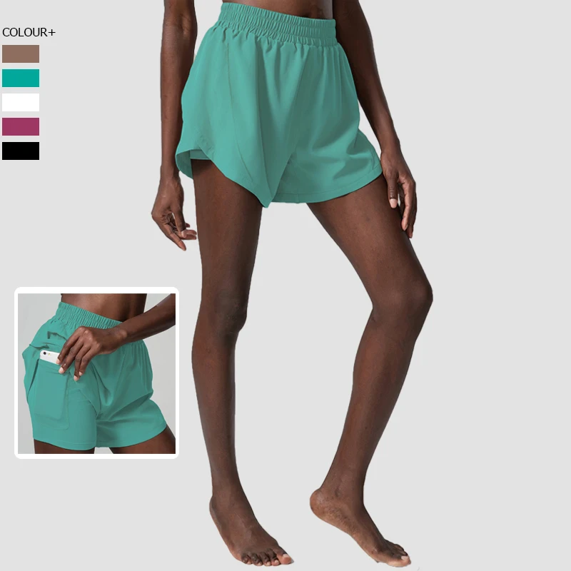 Pantalones cortos de correr para mujer, 2 en 1, tela tejida, bolsillo, gimnasio, Yoga, holgados, transpirables, secado rápido, ropa deportiva de entrenamiento