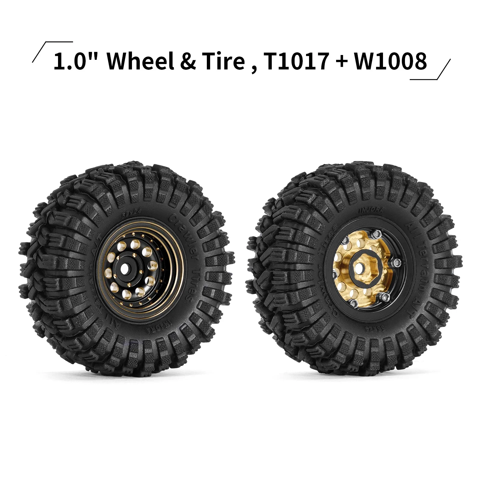INJORA-Juego de neumáticos de rueda Beadlock de latón con revestimiento negro, 1,0 ", para coche trepador de control remoto Axial SCX24 AX24 TRX4M FCX24 1/18