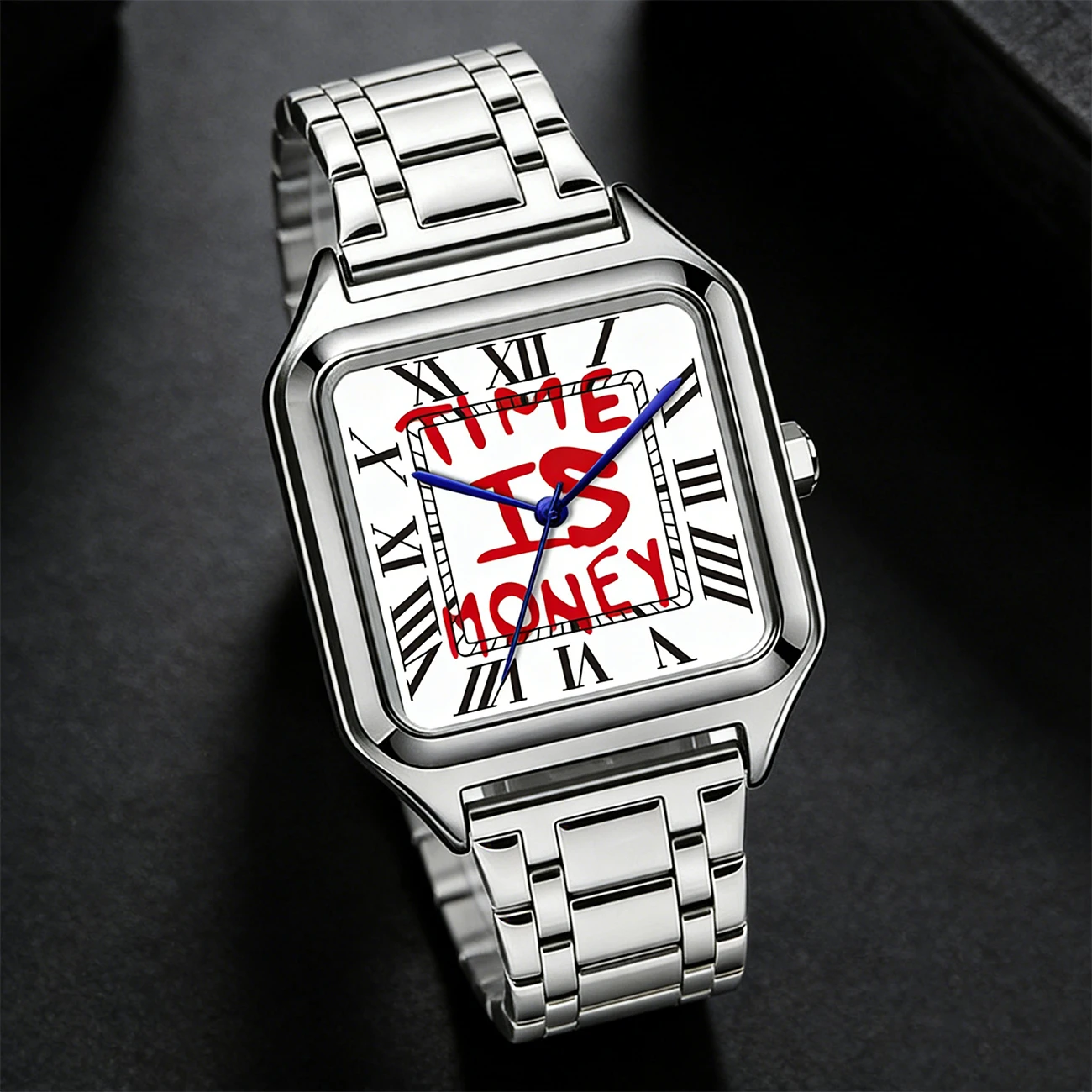 Reloj de Cuarzo TIME IS MONEY para Hombre, Diseño Cuadrado de Acero Inoxidable, Resistente al Agua, de Alta Gama para Negocios