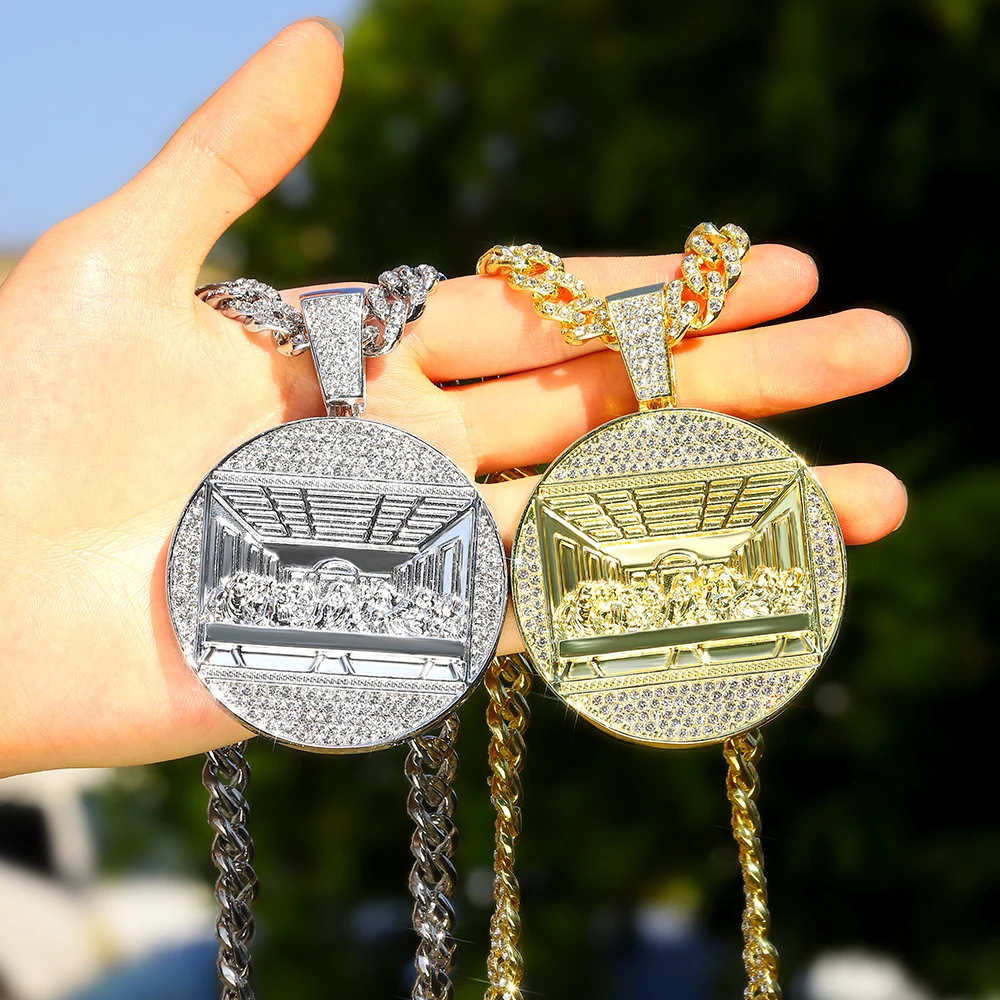 Nuevo colgante de última cena, collar de cadena cubana con cadena helada de 14mm, moda Hip Hop, colgante para hombres, collares de tenis, joyería