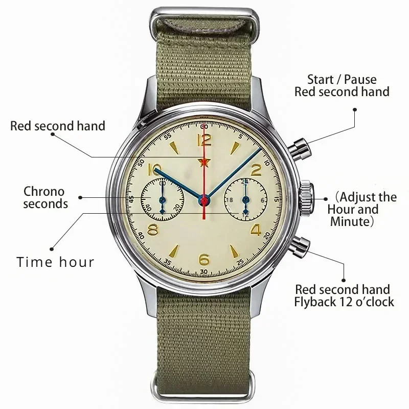 Relojes para hombre 1963 piloto reloj automático 42mm impermeable retro cronógrafo de cuarzo reloj de vestir vintage