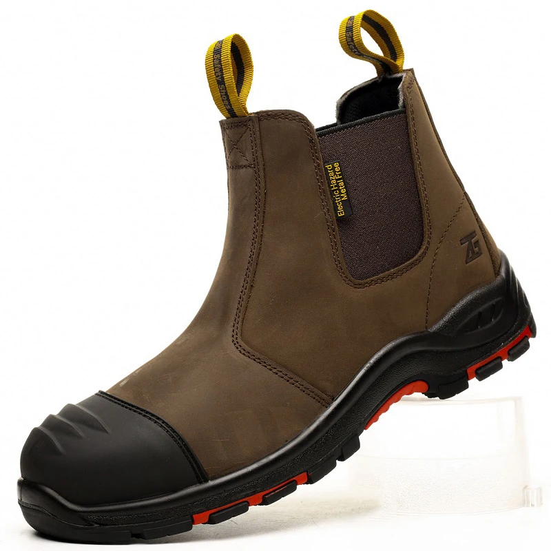 Botas de cuero genuino para hombre, zapatos de seguridad para el trabajo, antigolpes, antipinchazos, antiescaldado, zapatos de soldador, botas protectoras Chelsea para hombre