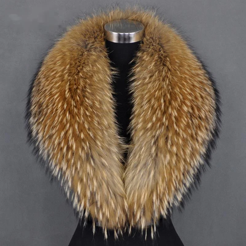Bufanda de piel de mapache auténtica para mujer, bufanda de piel Natural para invierno, envolturas cálidas de gran tamaño, bufandas de piel peluda para abrigo, chaquetas, collares
