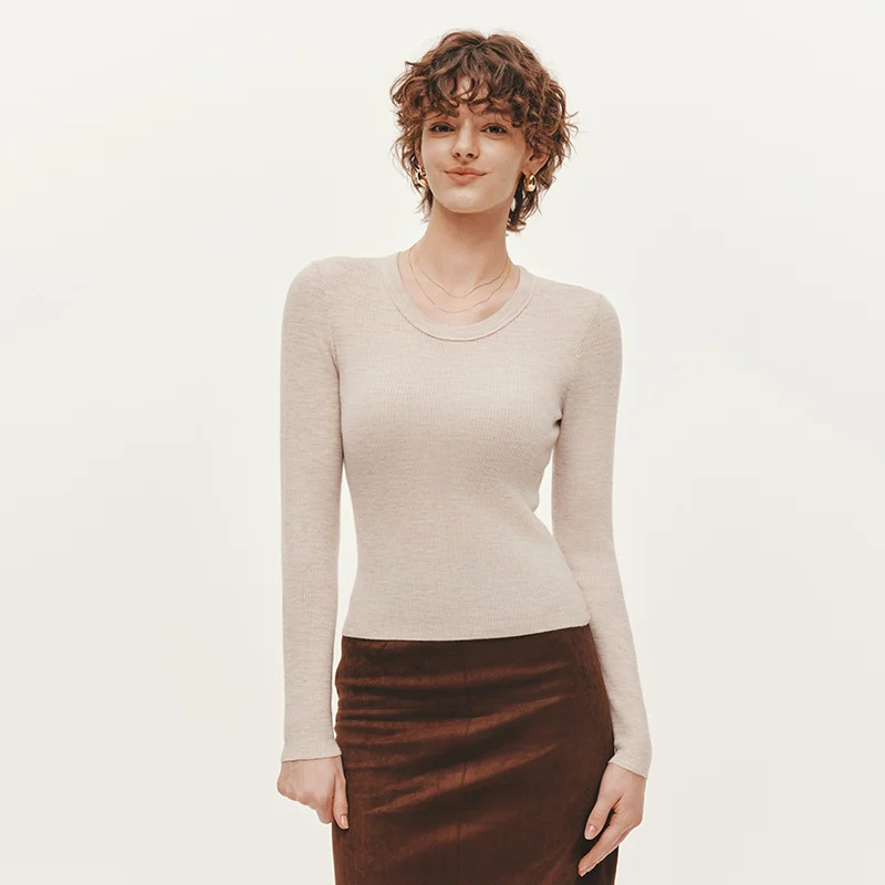 Semir-suéter de punto para mujer, Top ajustado liso con cuello de huevo de ganso, suéter de lana versátil, ropa para mujer 2025