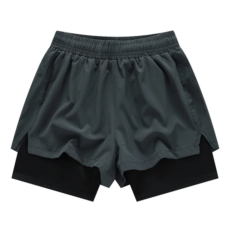 Pantalones cortos 2 en 1 para correr al aire libre para hombre, pantalones de chándal de doble capa para entrenamiento físico de secado rápido, nuevos pantalones deportivos, pantalones de culturismo