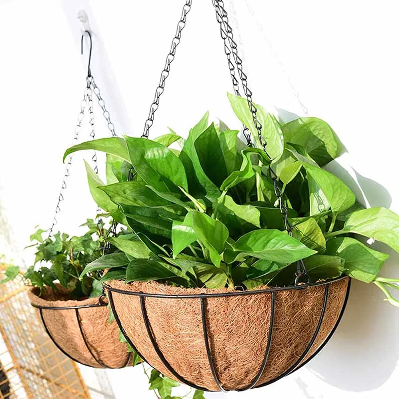 Soporte para plantas de alambre redondo de 8/10 pulgadas, cesta colgante de Metal, forro de coco, plantas, maceta de jardín de flores para decoración del hogar y balcón