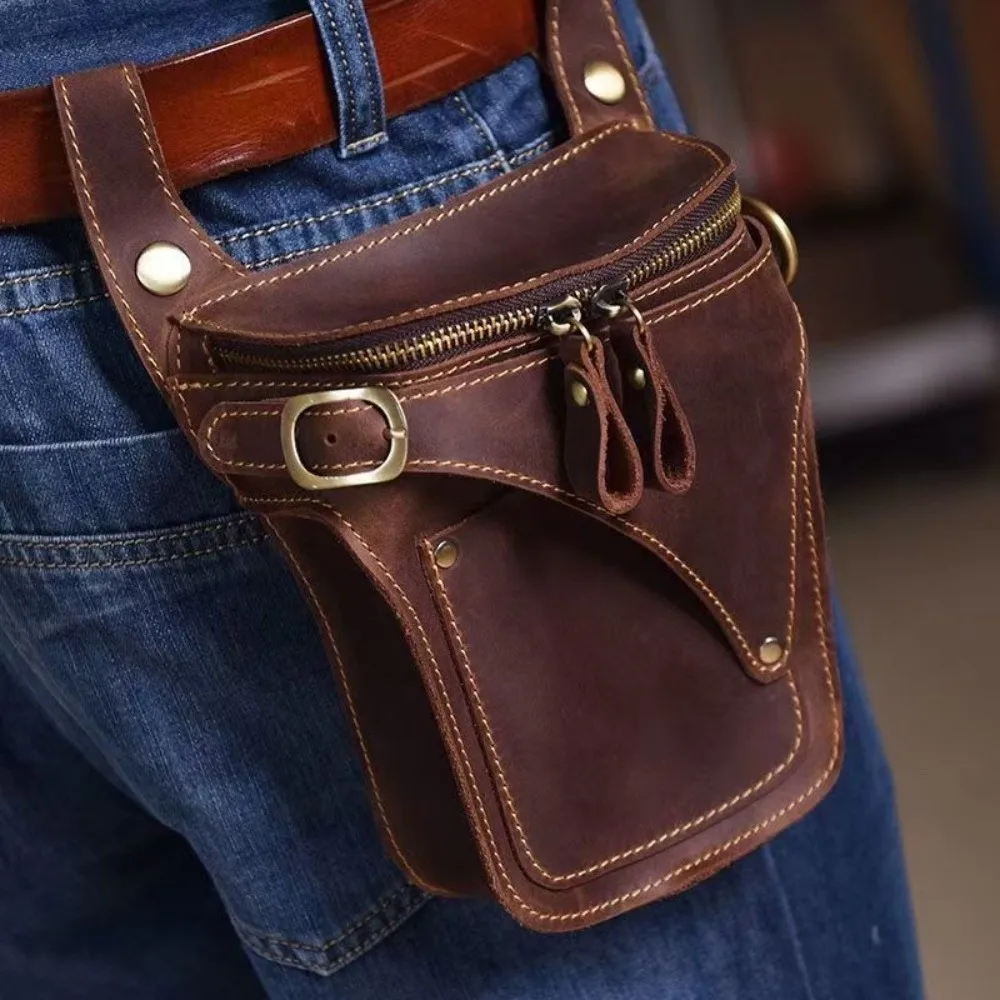 Retro Riñonera Multifuncional para Hombre, Impermeable, Ajustable, de Cuero, con Bolsillo para Teléfono, para Actividades al Aire Libre