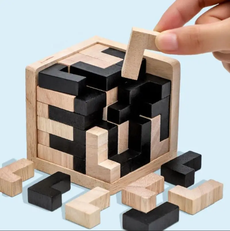 Rompecabezas de cubo 3D Luban entrelazado juguete educativo creativo de madera cerebro IQ mente juego de aprendizaje temprano regalo para niños letra 54T