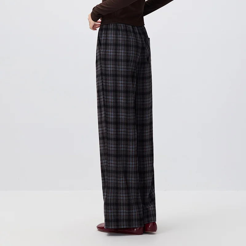 Pantalones de mujer Semir, a cuadros, drapeados, de pierna ancha, holgados, estilo vintage urbano informal, de cintura alta, fluidos, para el día a día, otoño 2026